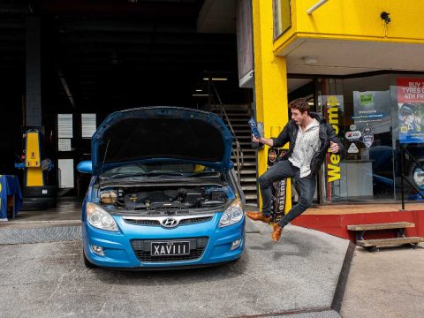 Man jumping after purchasing his WinWin Service Voucher